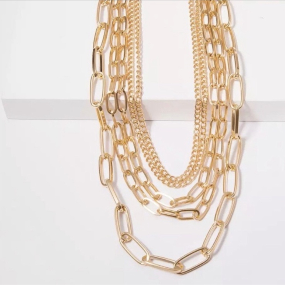 Multi Layered Gold Chain Punk Choker Necklace - Picture 4 of 5